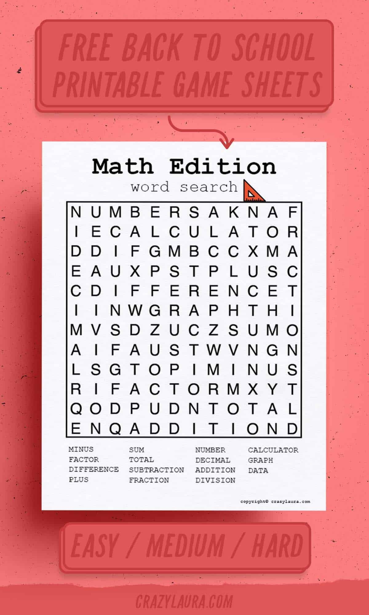 Free Math Word Search Puzzles Printable