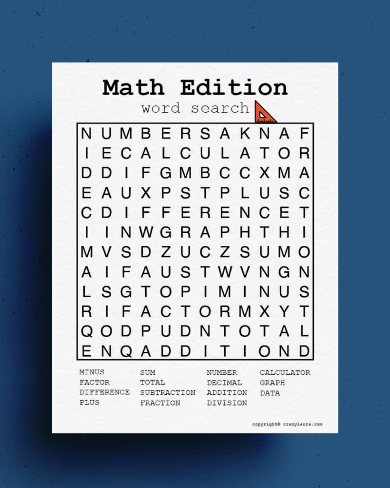 free math word search printable games pdf sheets crazy laura