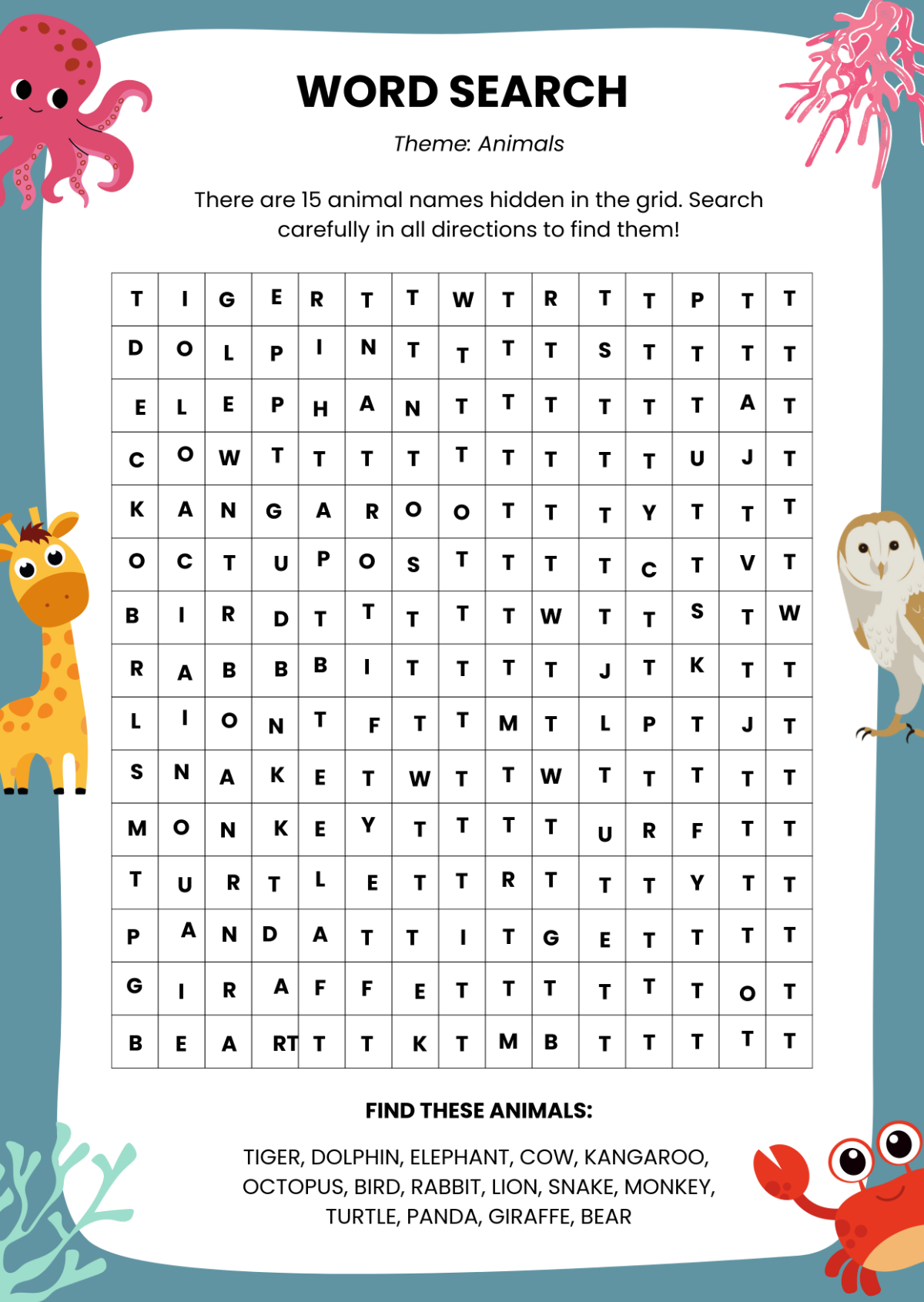Medium Level Word Search