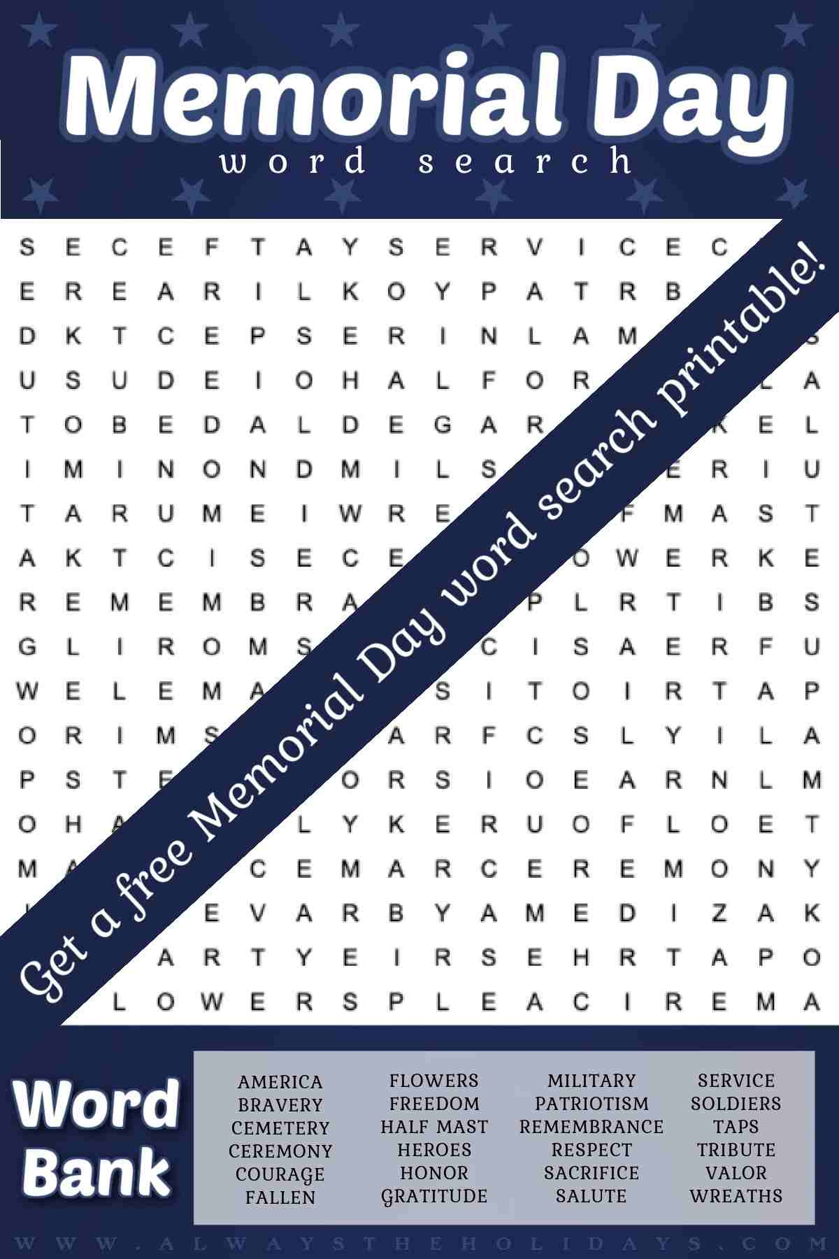 Free Memorial Day Word Search Printable With Answers Included