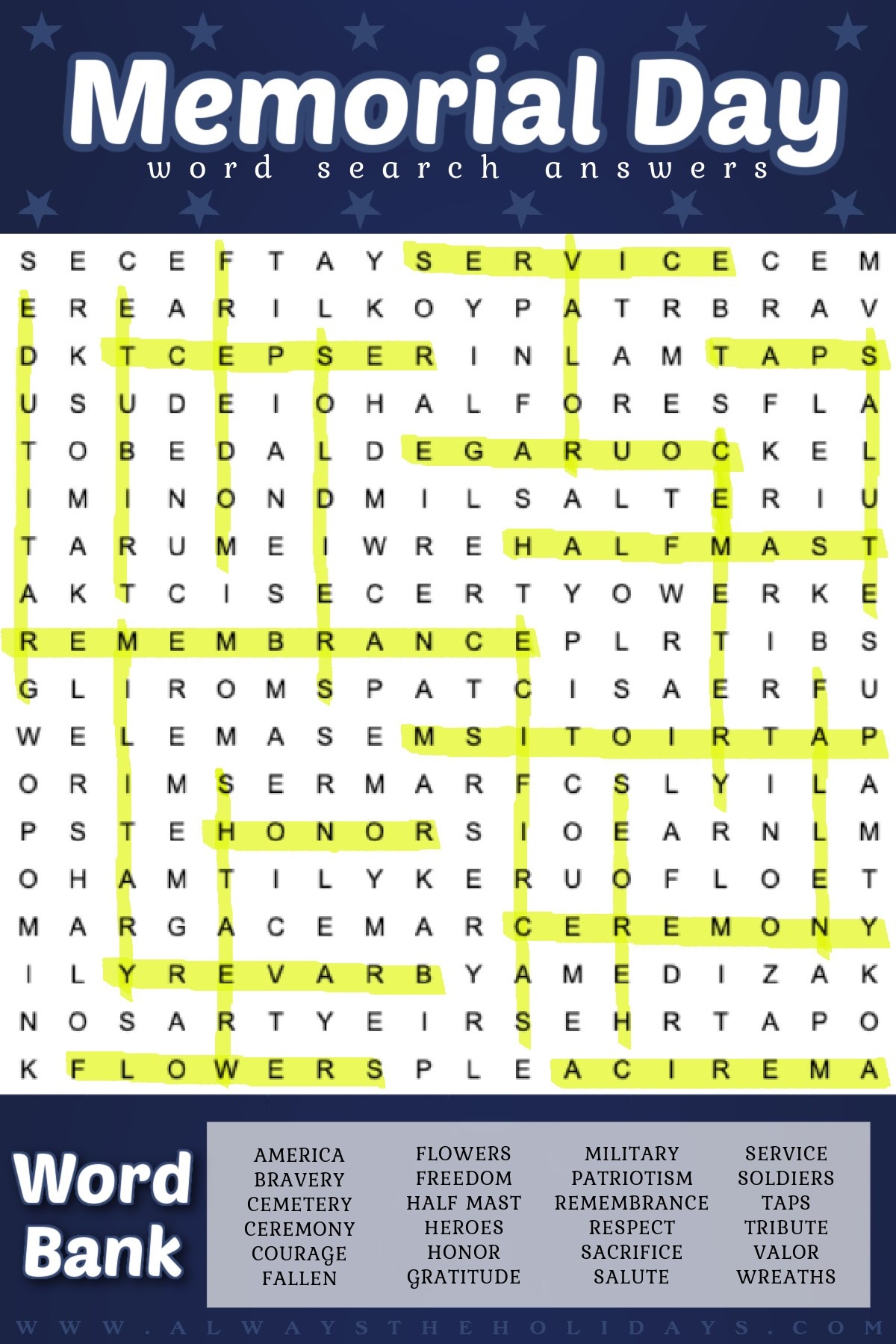 Free Memorial Day Word Search Printable With Answers Included Free Memorial Day Word Search Printable With Answers Included