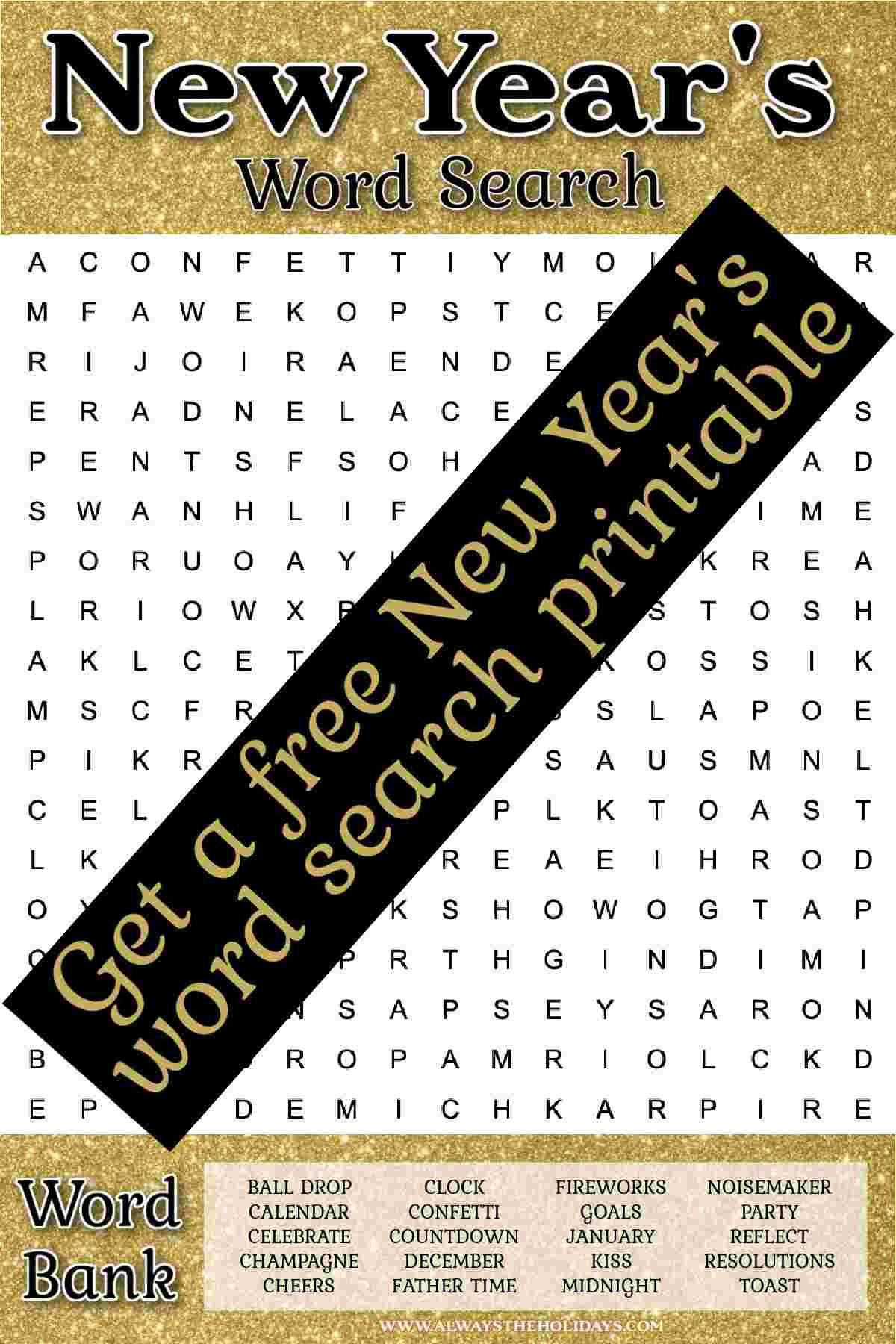 Free New Year s Word Search Printable Answer Key Included
