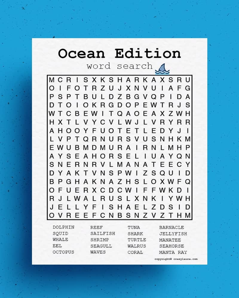 Free Ocean Word Search Printable Game Sheets Crazy Laura