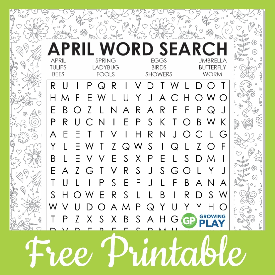 Free Printable April Word Search Growing Play Worksheets Library