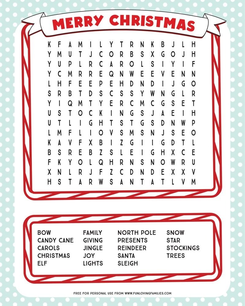 free printable christmas word search puzzle for kids