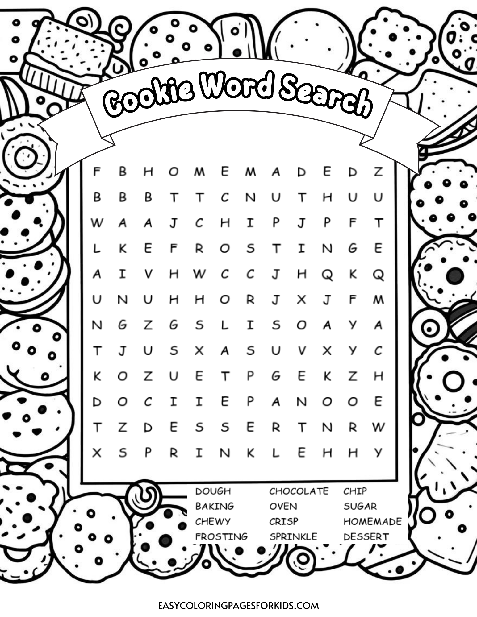 free printable cookie word search for kids easy coloring pages for kids