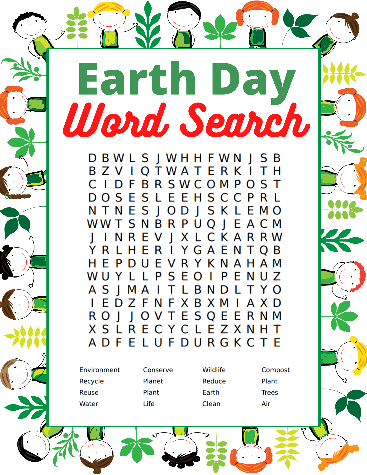 Free Printable Earth Day Word Search For Kids Free Printable Earth Day Word Search For Kids