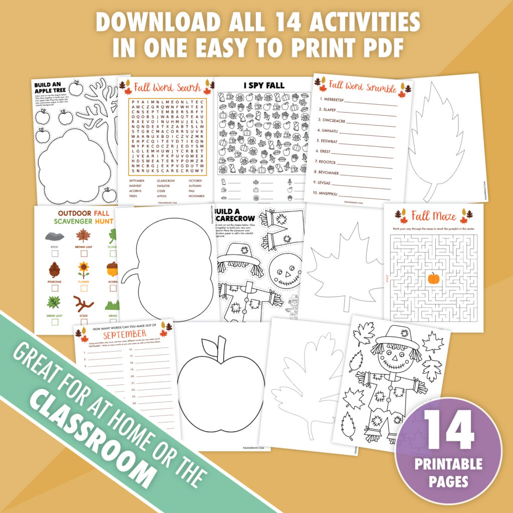 Free Printable Fall Word Search Pjs And Paint
