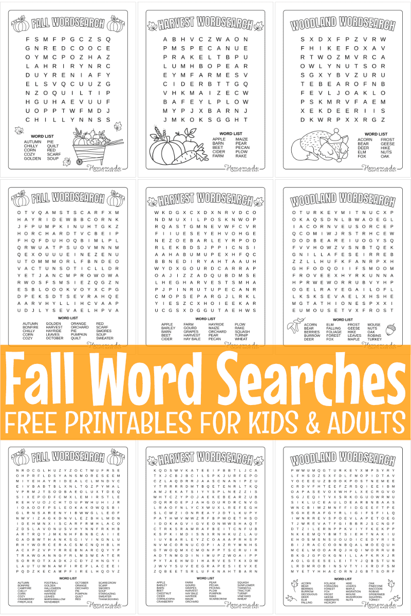 Free Printable Fall Word Search For Kids