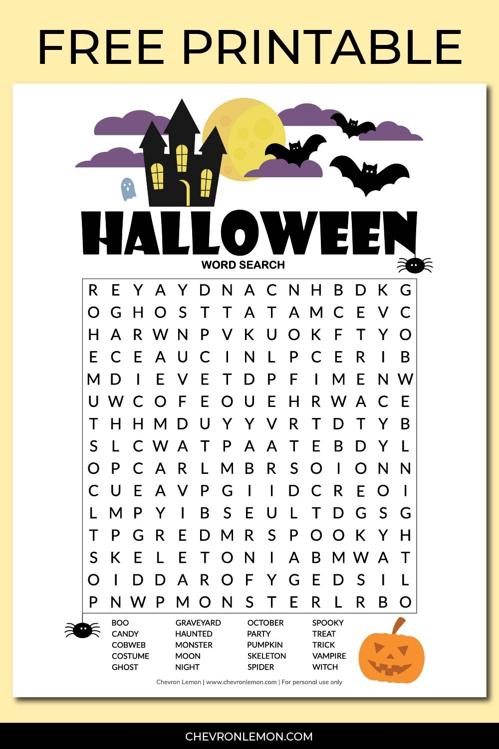 free printable halloween word search chevron lemon