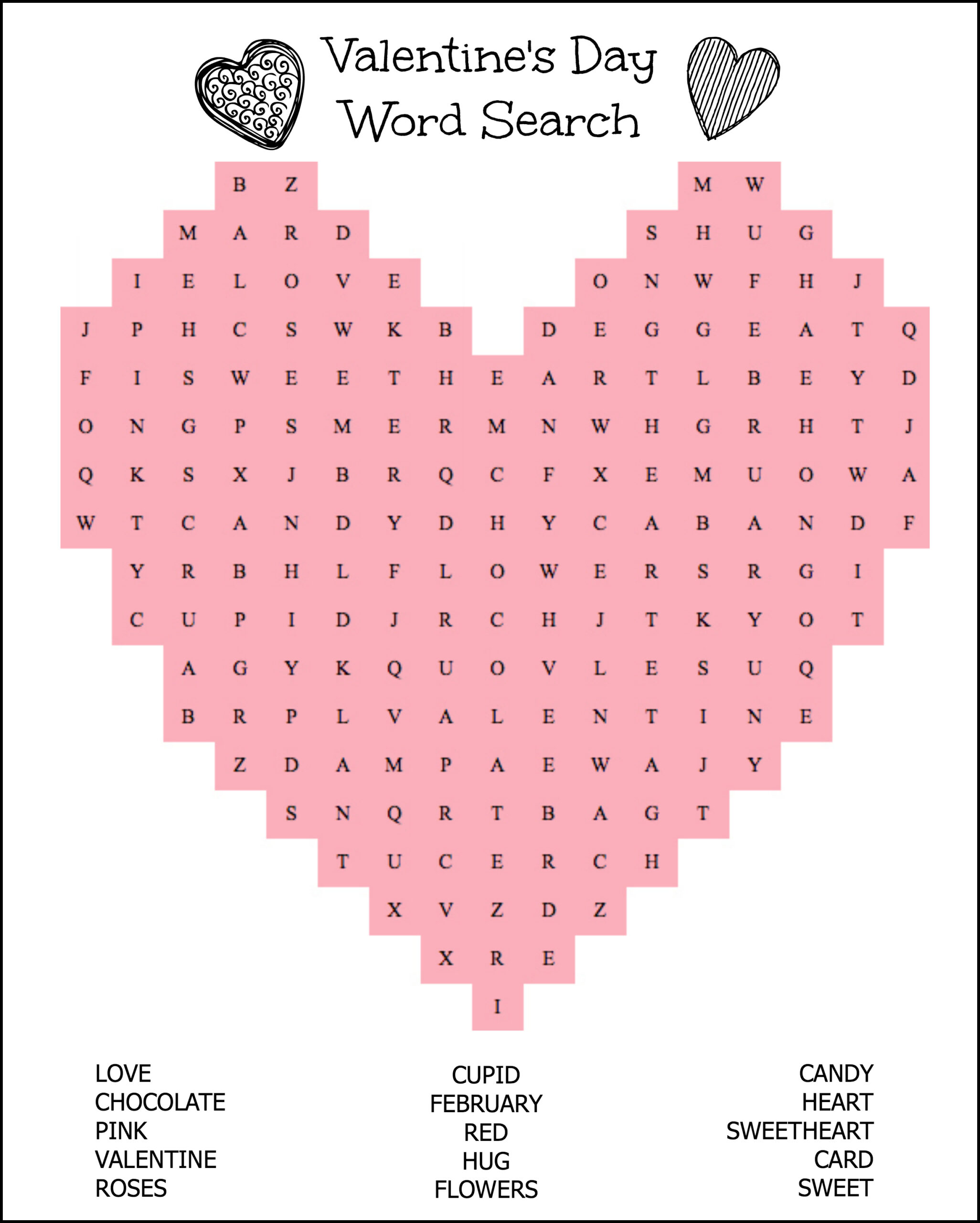 Valentine's Word Search Printable