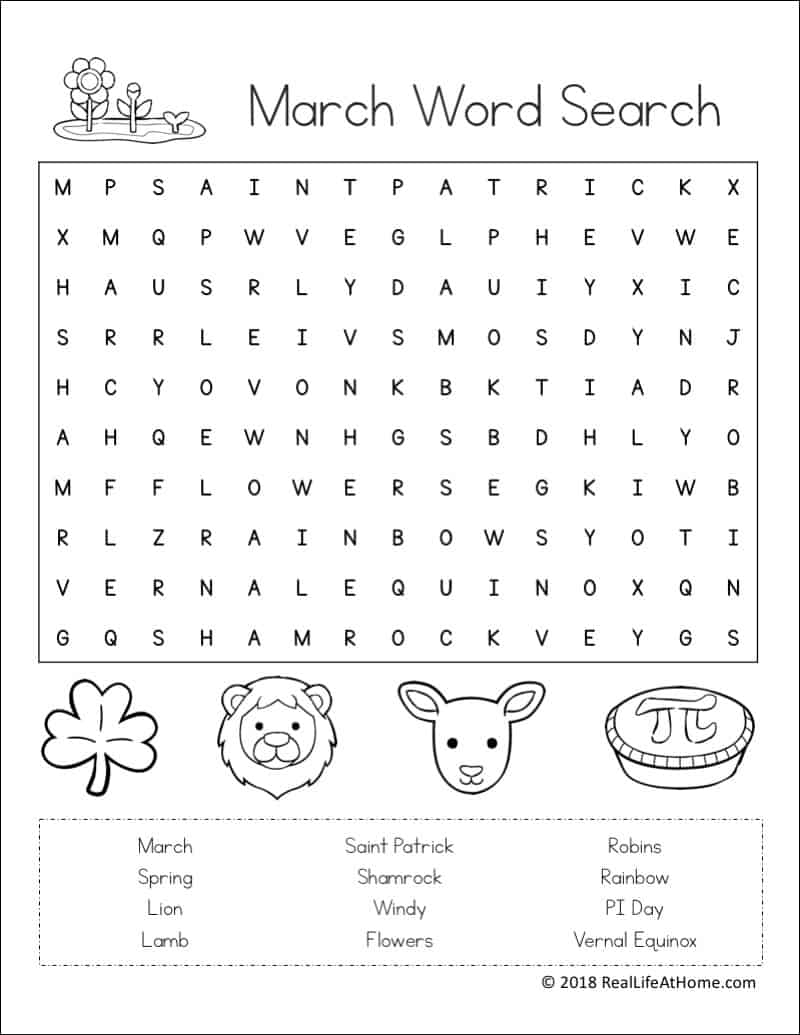 free printable march word search printable puzzle for kids