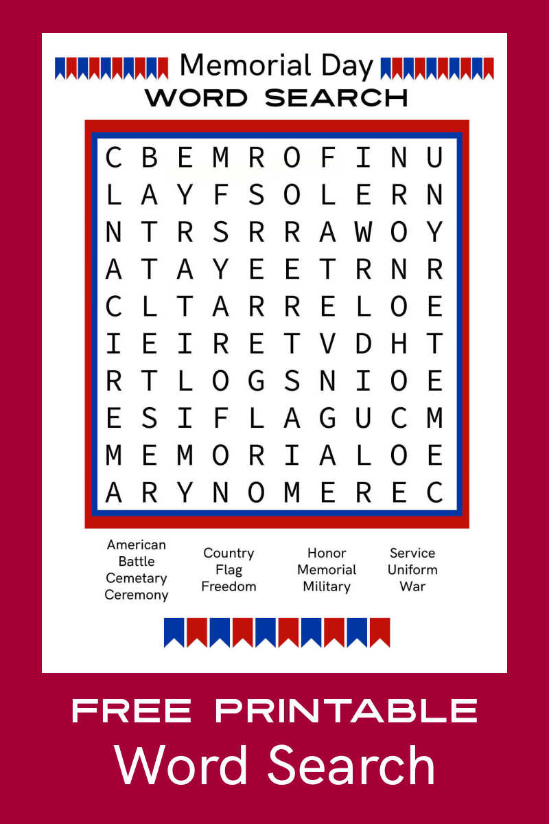 Free Printable Memorial Day Word Search Mama Likes This