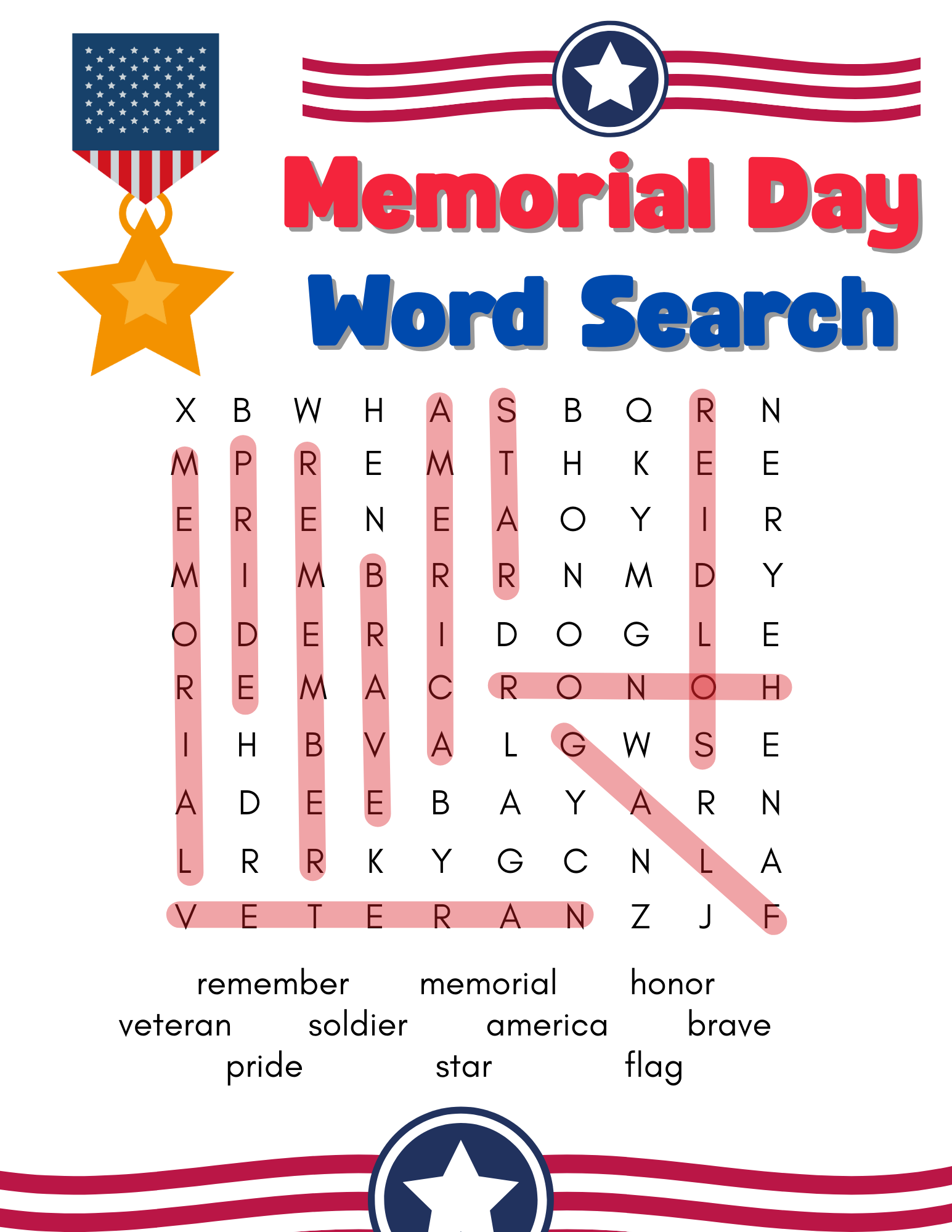 Free Printable Memorial Day Word Search Puzzle