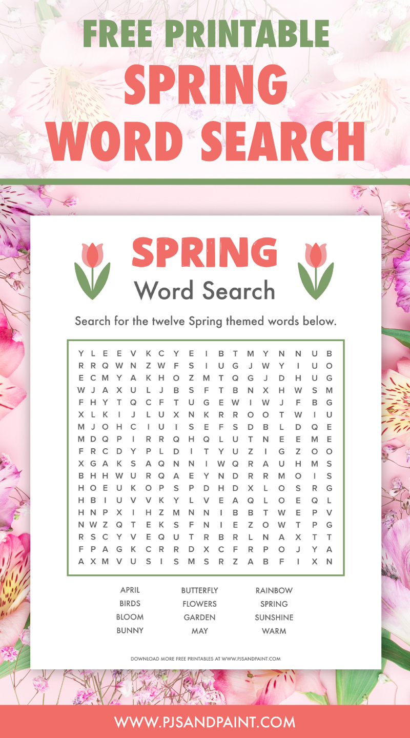 free printable spring word search pjs and paint