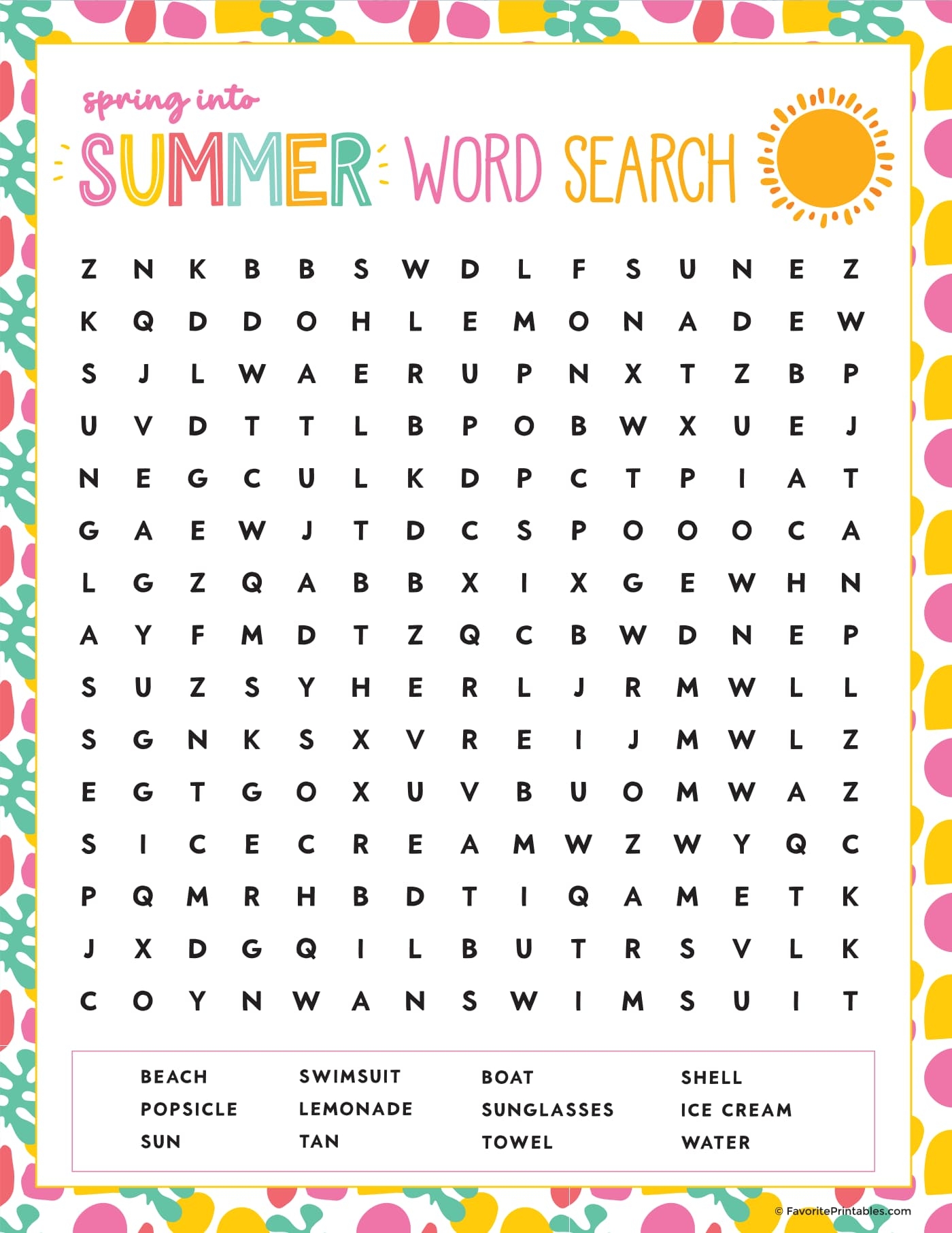 Free Printable Beach Word Search For Kids