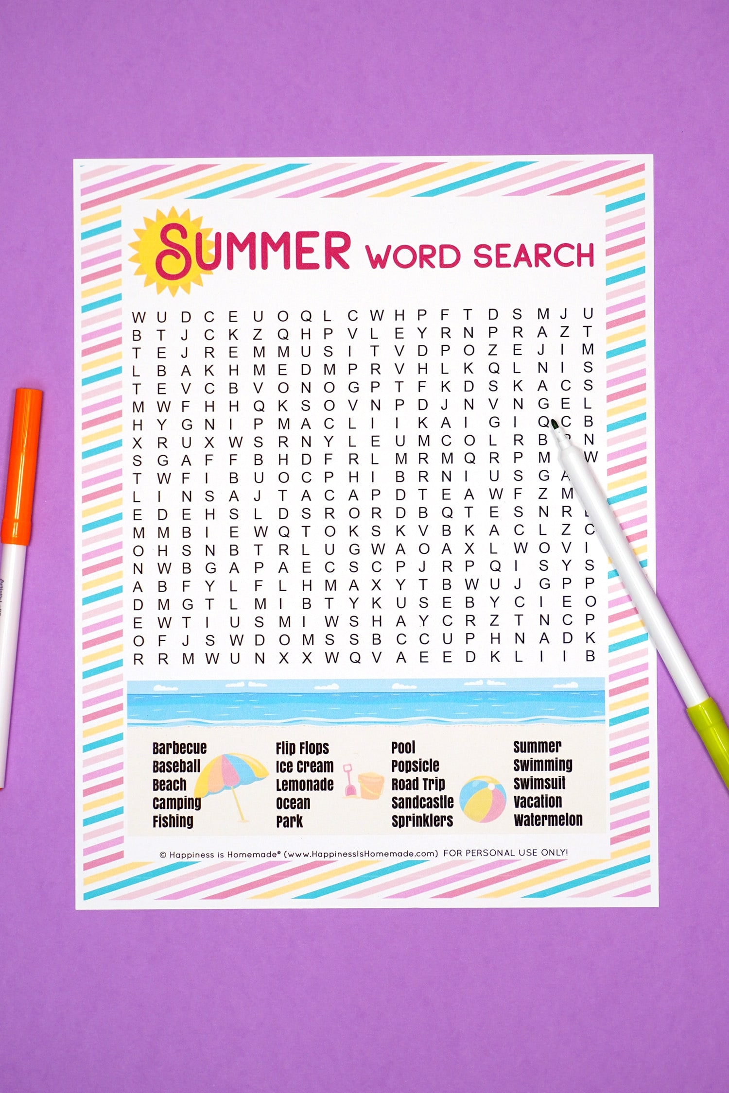 Word Search Printable Summer Hard