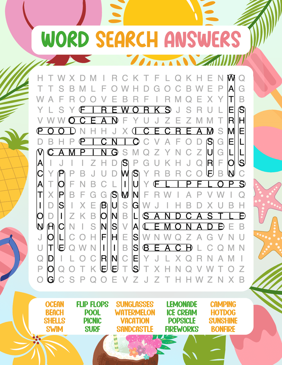 Free Printable Easy Summer Word Searches