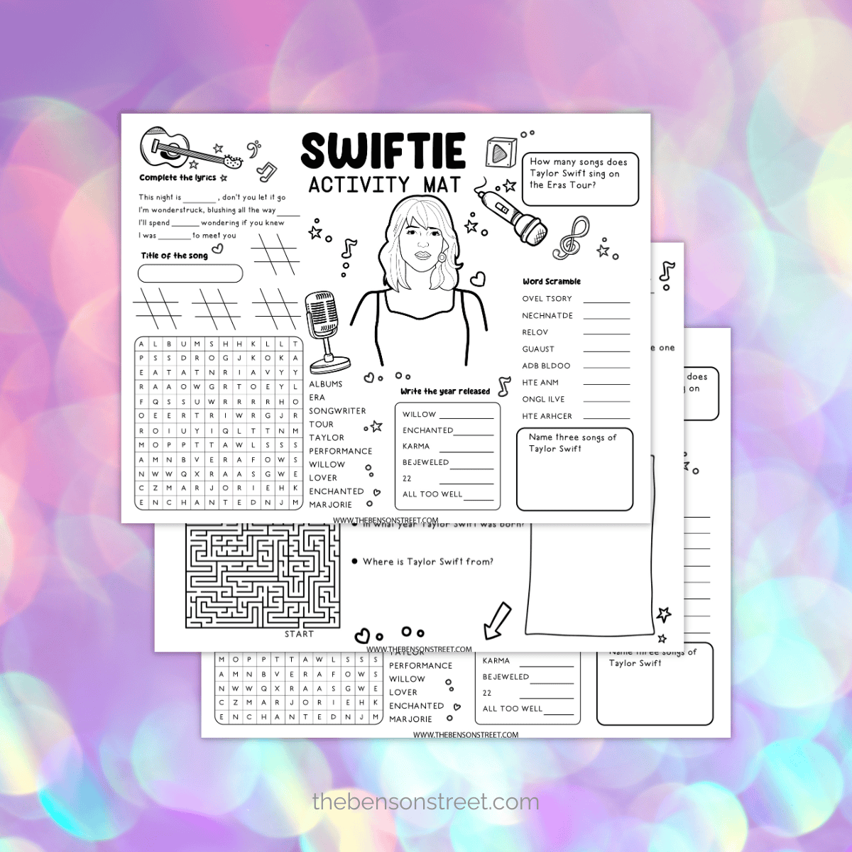 FREE PRINTABLE Taylor Swift Activity Mats For Swiftie Fun The Benson Street