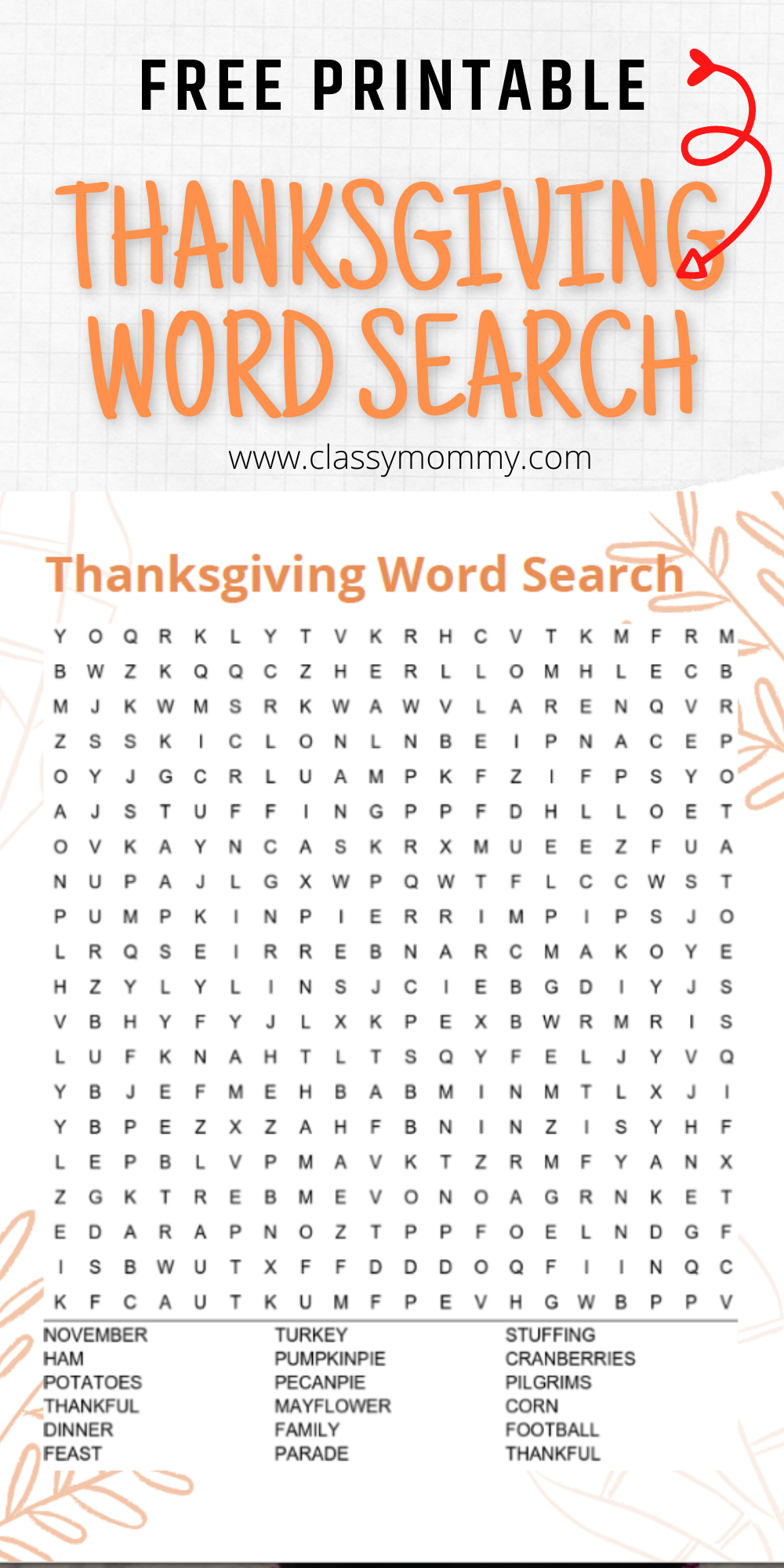 Thanksgiving Word Search Free Printable