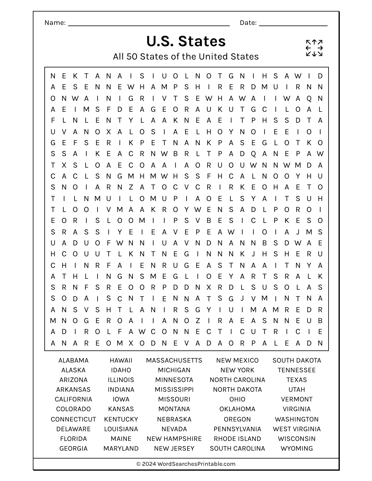 Us Geography Word Search