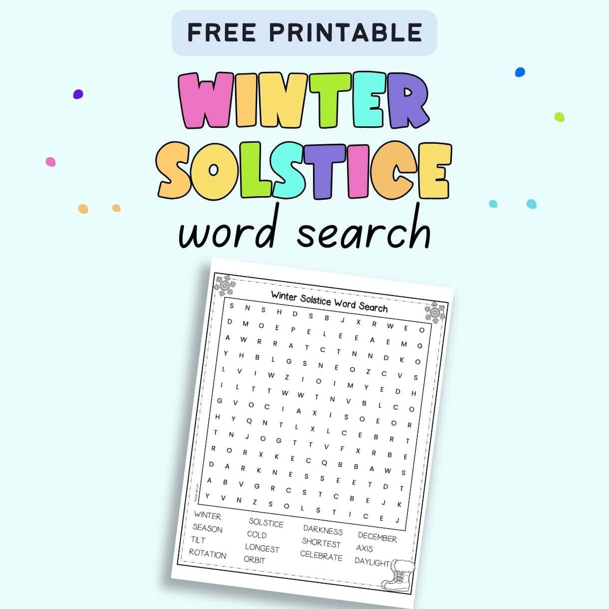 Free Printable Word Search For Winter