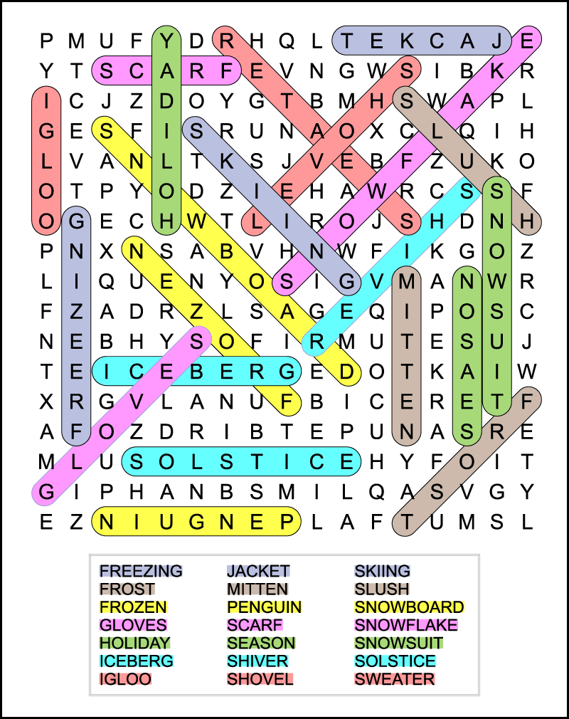 Free Printable Winter Word Search For Kids