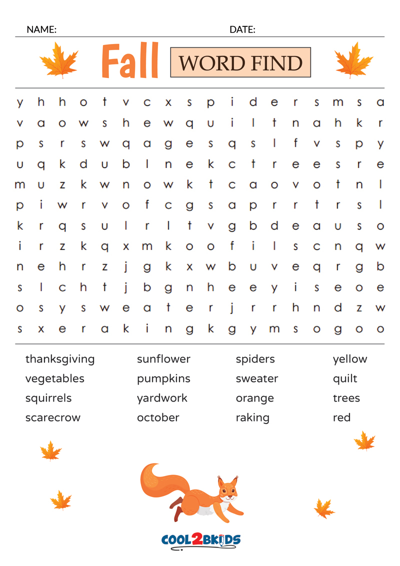 Printable Fall Word Search Puzzles