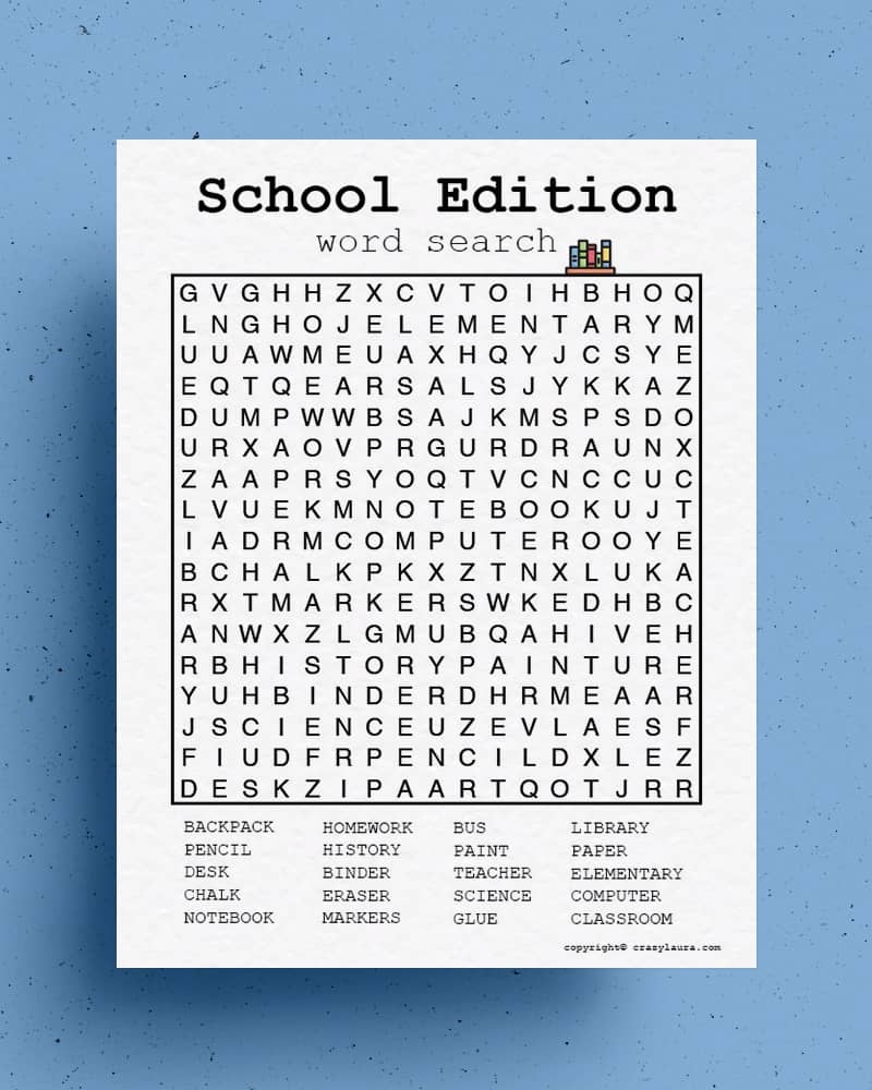 Middle School Word Search Printable