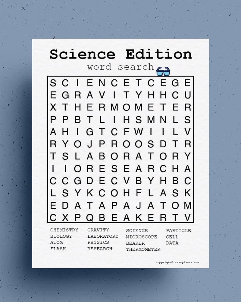 free science word search printable games for kids crazy laura