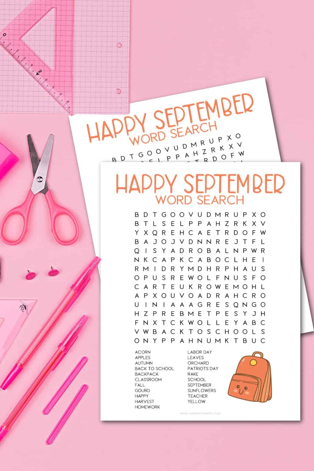 FREE September Word Search Puzzle Printable Made With HAPPY