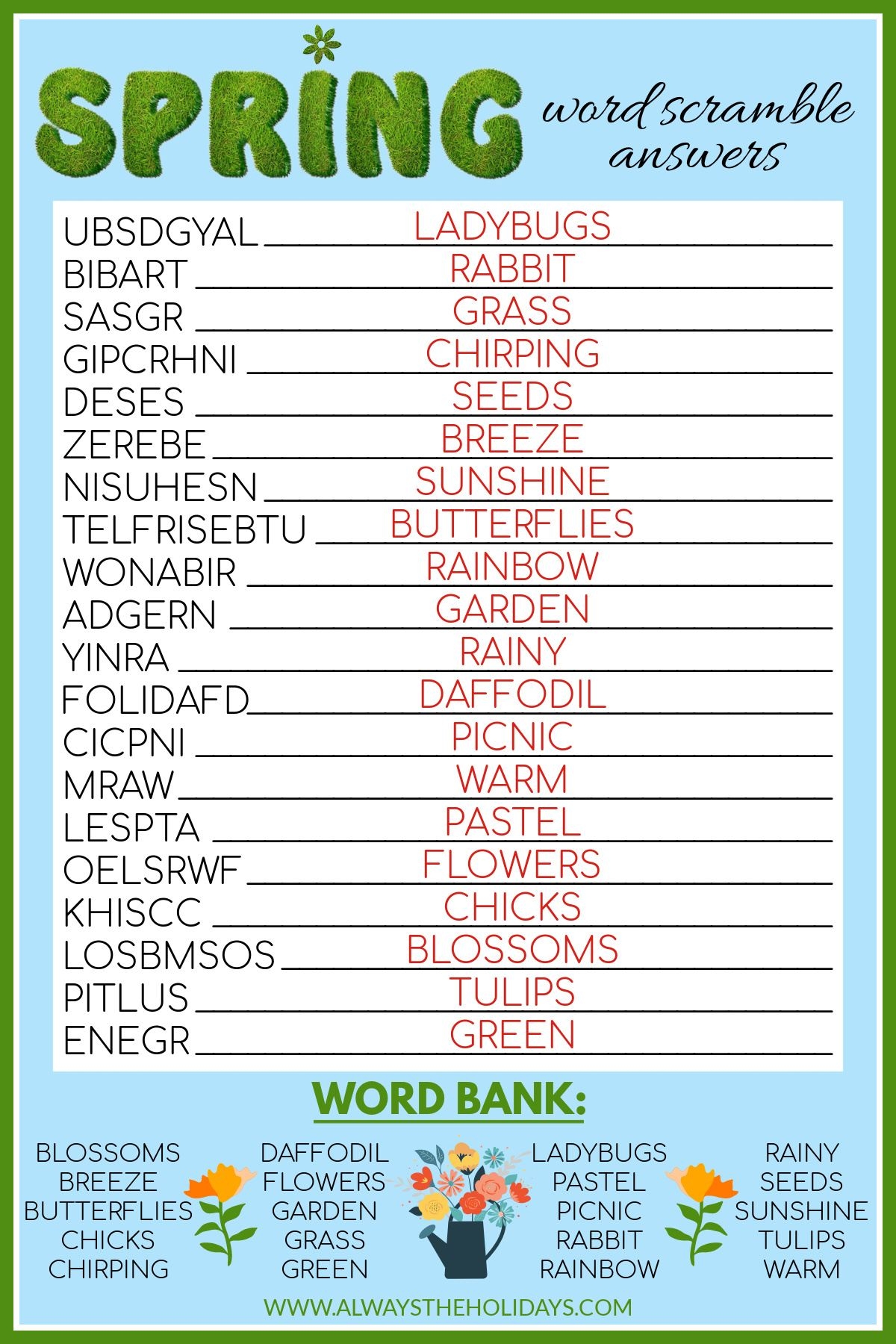 Spring Word Search Printable Hard
