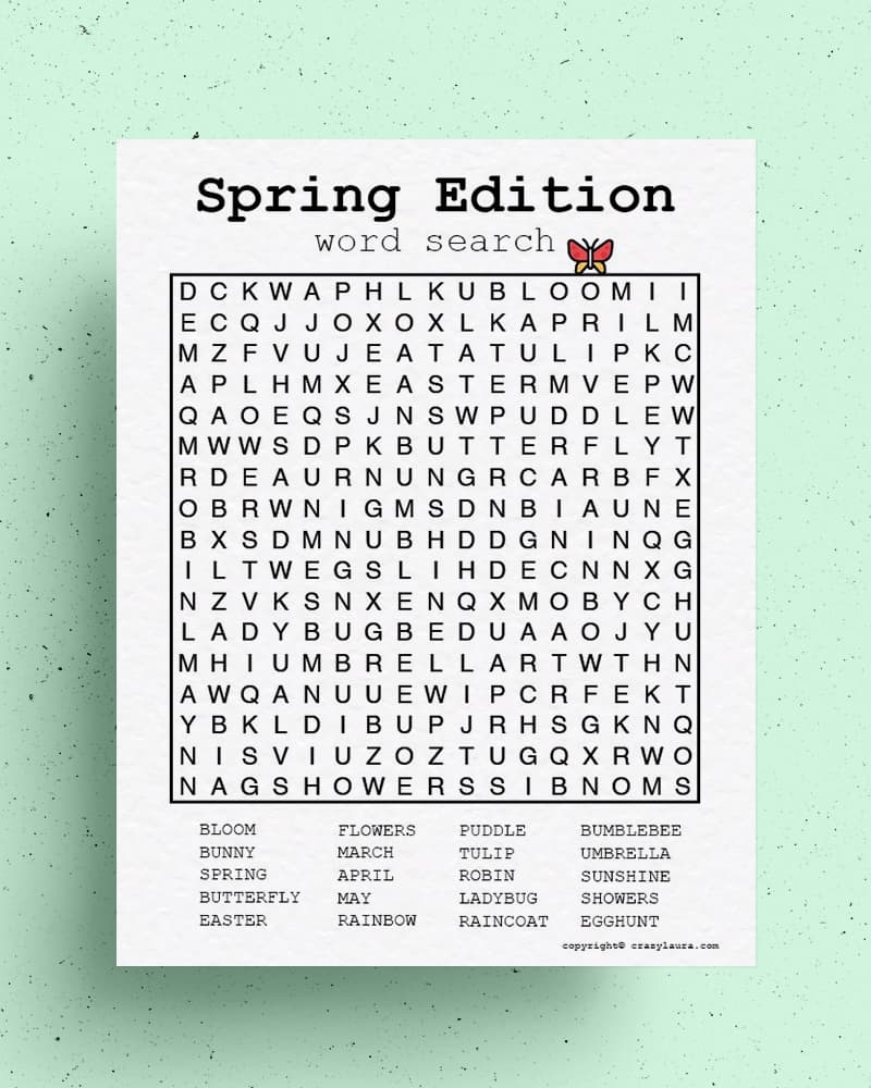 Spring Word Search Printable Free