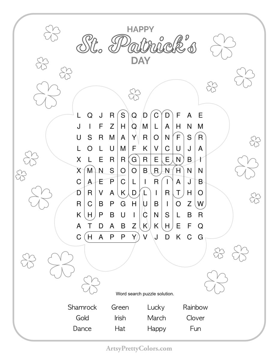 Free St Patrick s Day Word Search Printable Artsy Pretty Colors