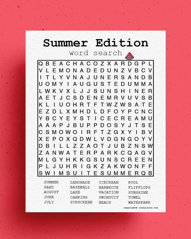 Printable Word Search Puzzles Summer