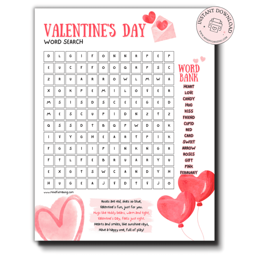 Free Valentine s Wordsearch Printable For Kids Mindfulmazing