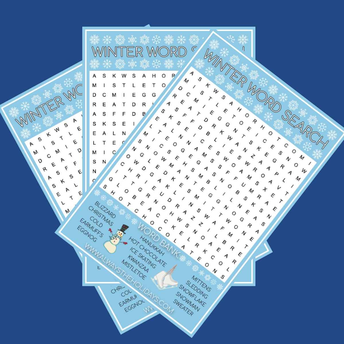 free winter word search printable with answer key included
