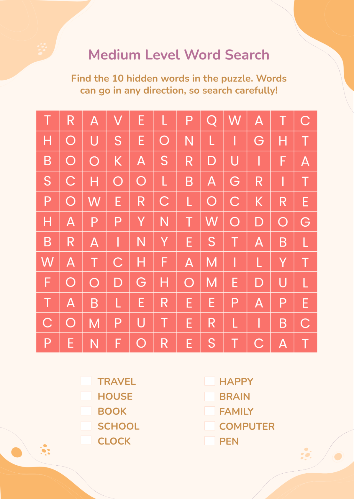 Free Word Search Puzzle Template To Edit Online