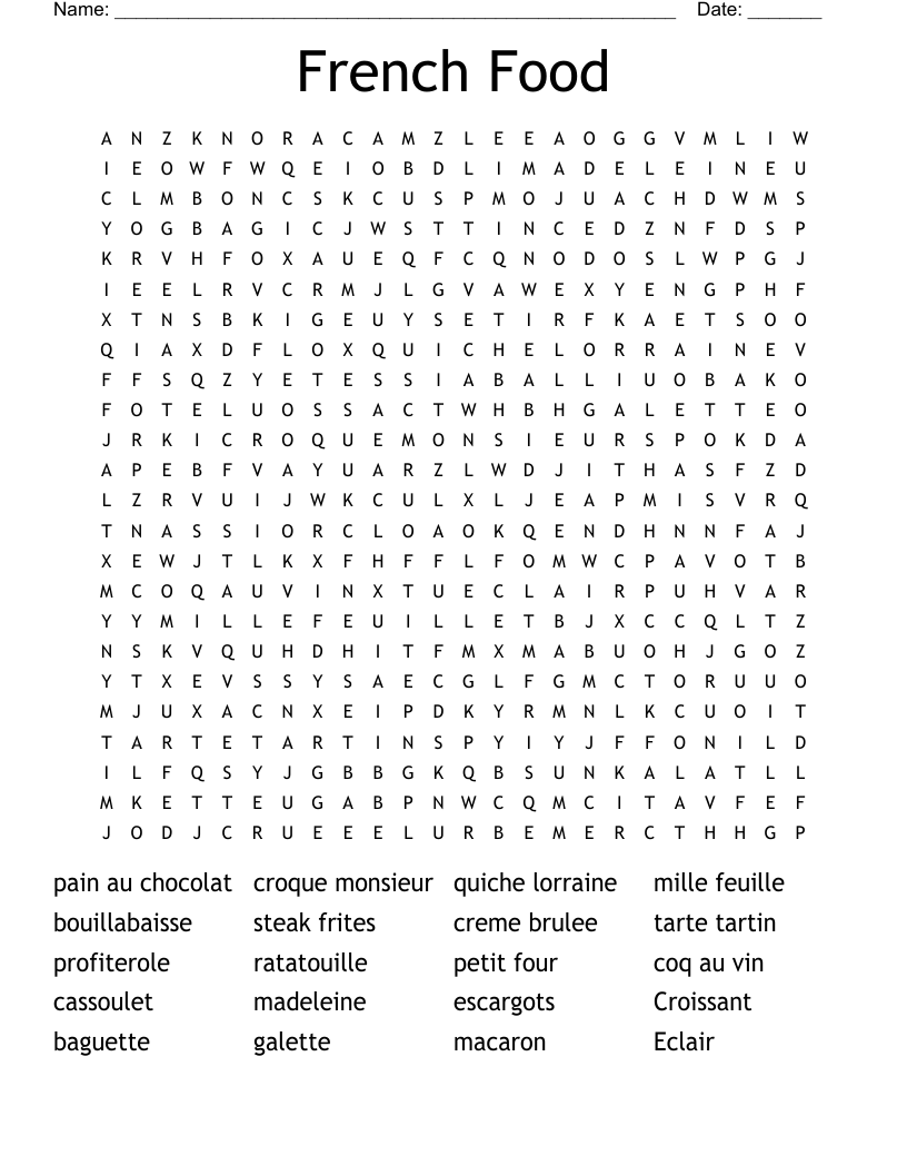 French Food Word Search WordMint French Food Word Search WordMint