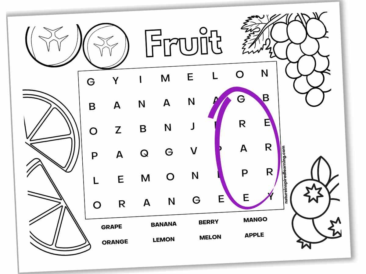 fruit word searches nature inspired learning