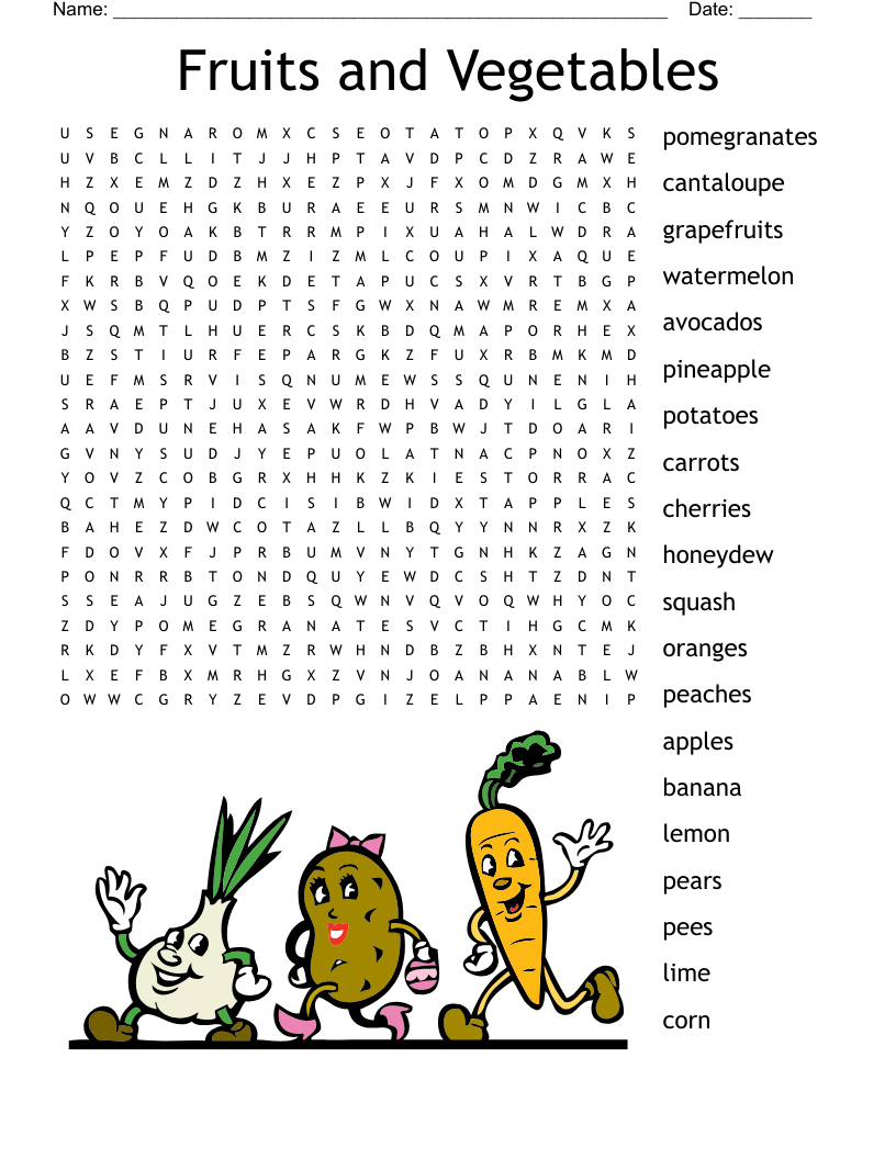 Fruits And Vegetables Word Search WordMint Fruits And Vegetables Word Search WordMint