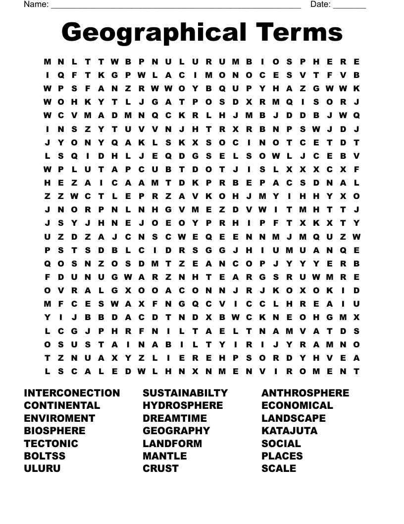 Geographical Terms Word Search WordMint Geographical Terms Word Search WordMint