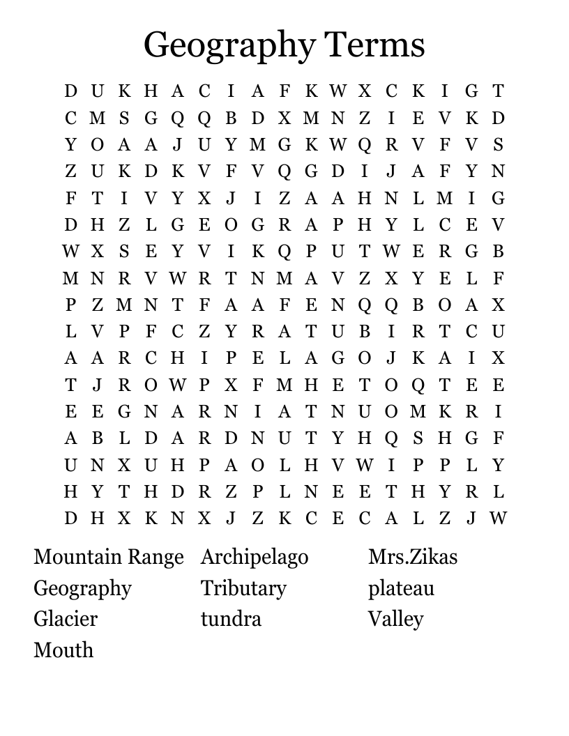 Geography Terms Word Search WordMint Geography Terms Word Search WordMint