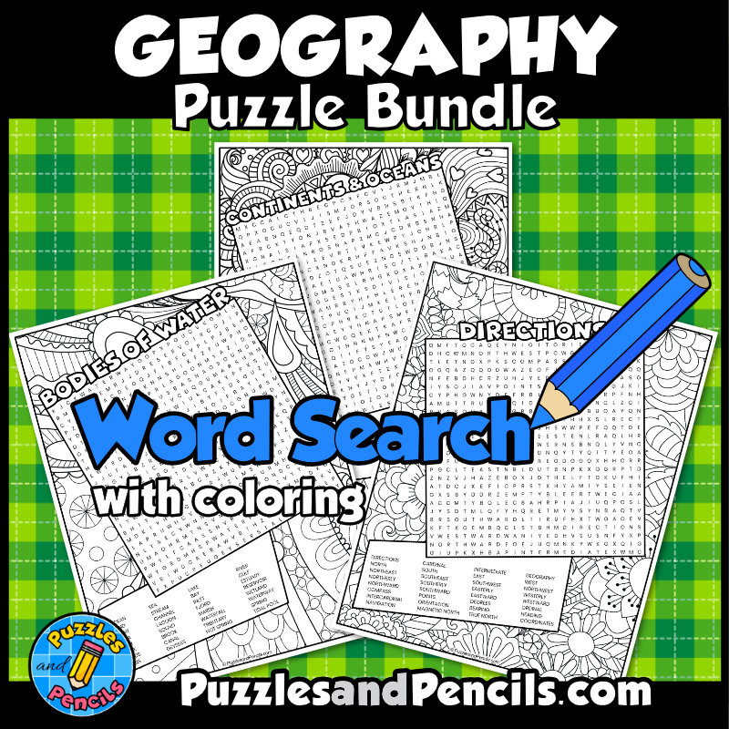 Geography Word Search Puzzle With Coloring BUNDLE Made By Teachers