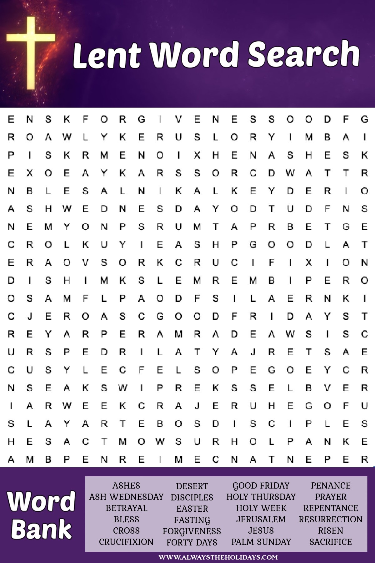 get a free word search for lent with an answer key included