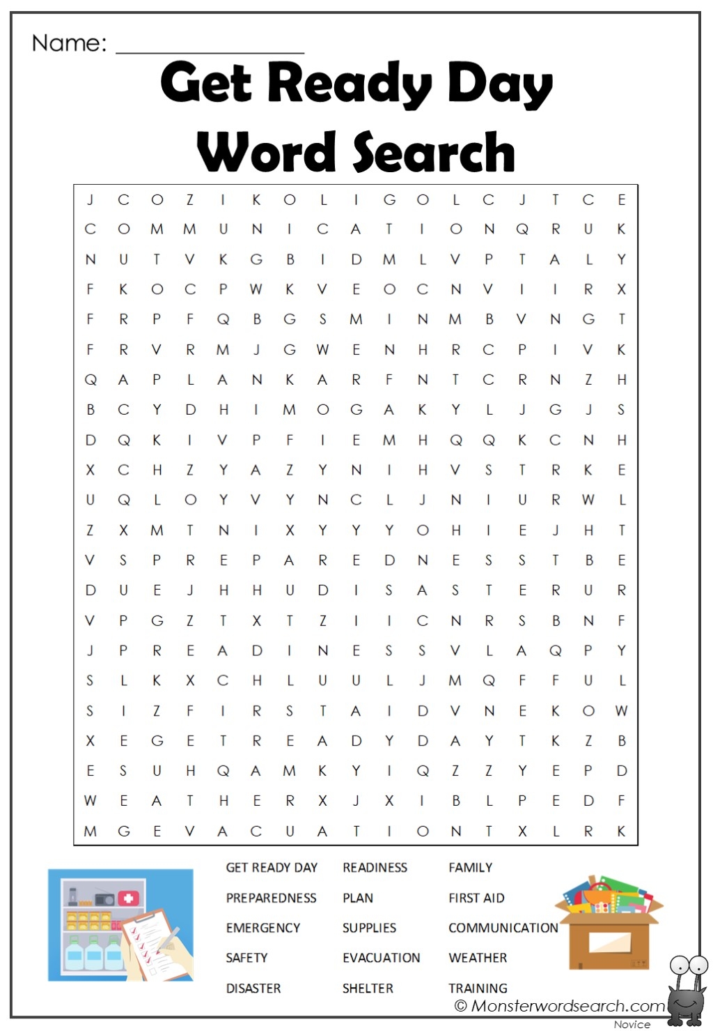 get ready day word search monster word search