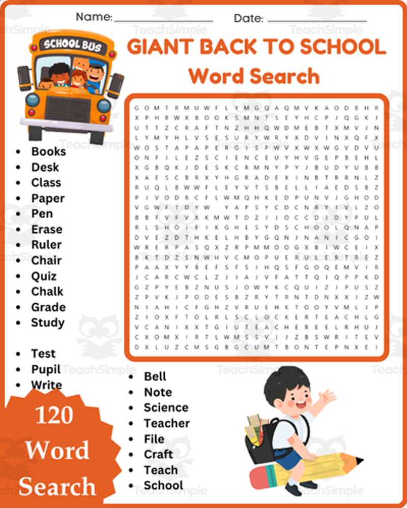 Giant Back To School Word Search Find First Day Of School By Teach Simple