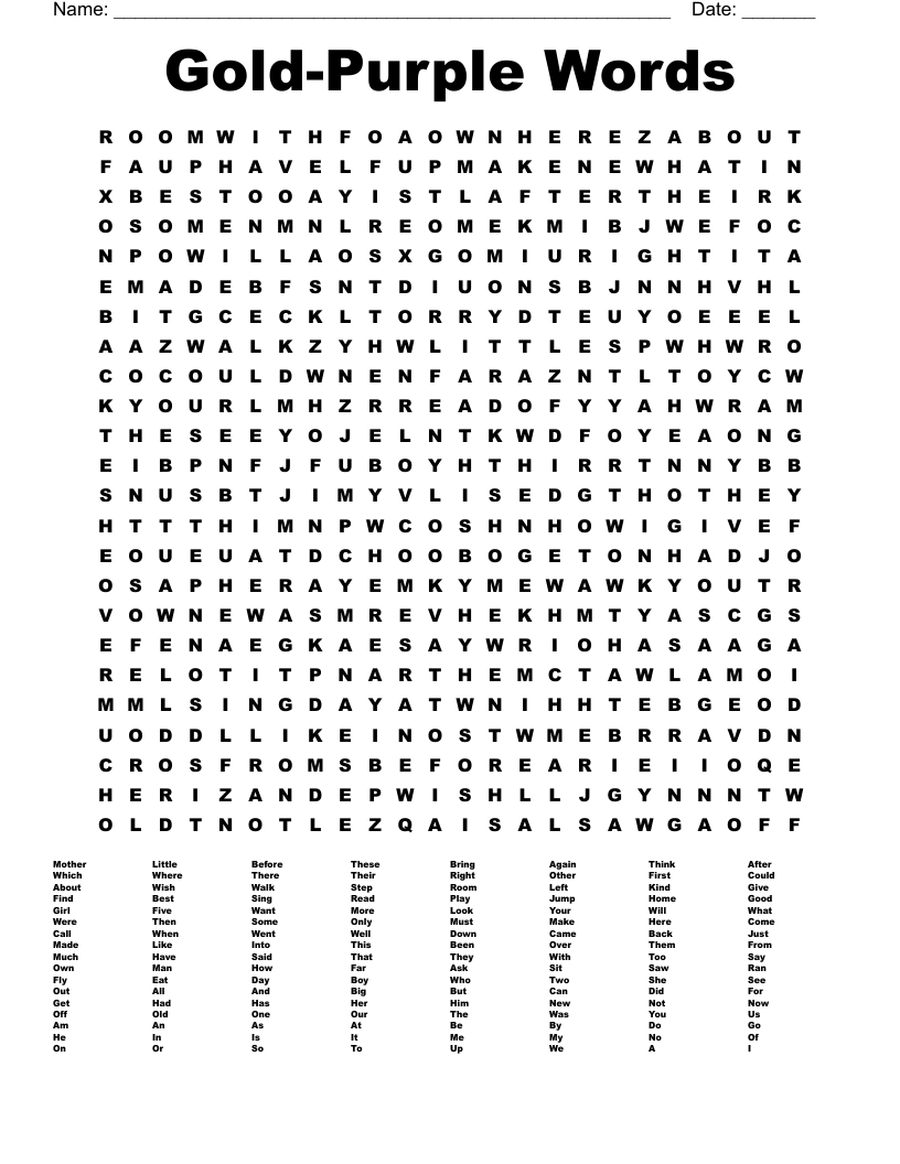 Gold Purple Words Word Search WordMint