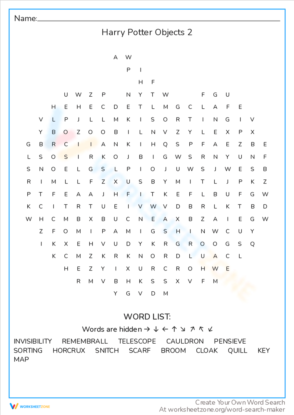 Harry Potter Word Search Answers
