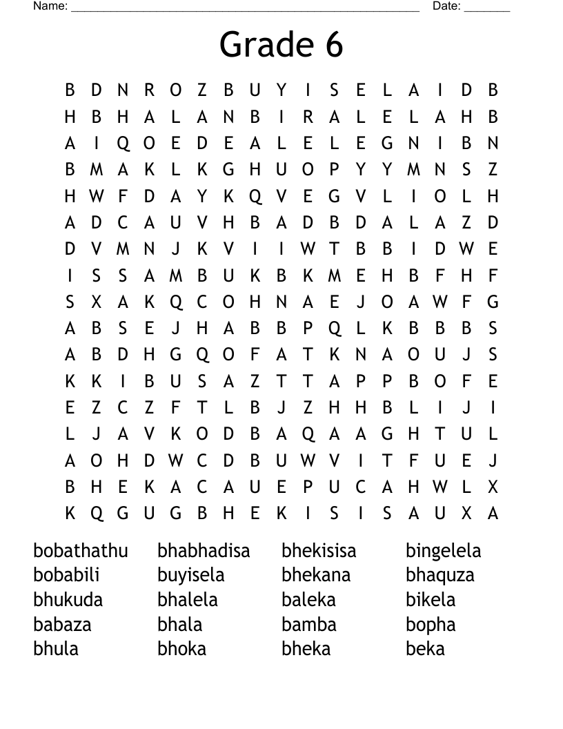 Grade 6 Word Search WordMint Worksheets Library